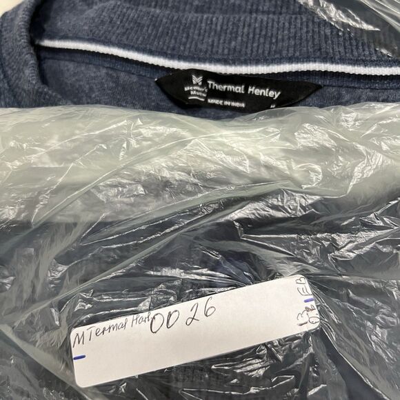 Thermal Henley 3 Button Front Long Sleeve Man’s Sz M Blue Regular Fit - Picture 8 of 8